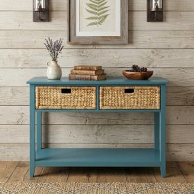 44" Teal Blue Solid Wood Console Table