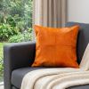 18" Orange Genuine Cowhide Stitchwork Throw Pillow