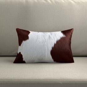 12" X 20" Brown and White Cowhide Throw Pillow