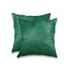 Set of Two 18" Green Cowhide Throw Pillows