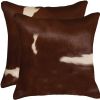 Set of Two 18" Brown And White Cowhide Throw Pillows