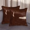 Set of Two 18" Brown And White Cowhide Throw Pillows