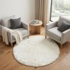 6' X 6' Off White Faux Fur Shag Washable Round Rug