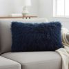 17" Navy Blue Genuine Tibetan Lamb Fur Pillow With Microsuede Backing