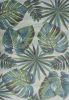 7' X 10' Beige Teal And Green Tropical Botanical Area Rug