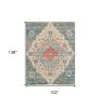 7' X 12' Blue Beige And Brick Red Jute Medallion Handmade Area Rug