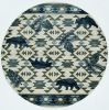 8' Ivory And Blue Southwestern Round Rug