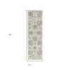 8' Ivory Gray And Green Wool Floral Hand Tufted Runner Rug