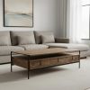 56" Brown and Black Solid Wood and Metal Coffee Table With Three Drawers