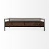 56" Brown and Black Solid Wood and Metal Coffee Table With Three Drawers