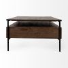 56" Brown and Black Solid Wood and Metal Coffee Table With Three Drawers