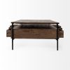 56" Brown and Black Solid Wood and Metal Coffee Table With Three Drawers