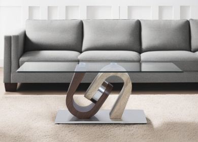 47" Clear And Oak Glass Coffee Table