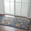 6' Blue And Orange Floral Distressed Runner Rug