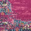 10' Fuchsia And Blue Oriental Distressed Runner Rug