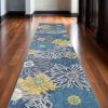 10' Blue And Gold Floral Runner Rug