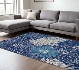 8' X 10' Blue And Ivory Floral Area Rug