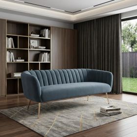 70" Gray Velvet Sofa With Gold Legs