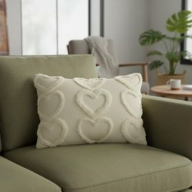 14" X 20" Off White Cotton Heart Throw Pillow
