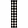 8' Ivory And Black Gingham Runner Rug