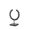 12" Black Wood and Metal Abstract Beaded Tabletop Sculpture