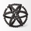 12" Black Wood Bead And Metal Decorative Orb Sculpture