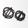 12" Black Wood Bead And Metal Decorative Orb Sculpture