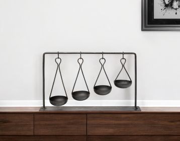 19" Charcoal Metal Vintage Spice Rack Tabletop Sculpture