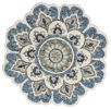 4' Blue and Cream Round Wool Floral Medallion Hand Tufted Area Rug