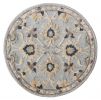 3' Beige And Blue Wool Floral Hand Woven Round Rug