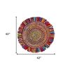 4' Rainbow Abstract Geometric Hand Woven Round Rug With Fringe