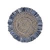 4' Beige And Blue Abstract Geometric Hand Woven Round Rug