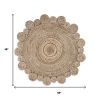 5' X 5' Beige Jute Abstract Geometric Hand Braided Area Rug