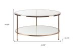34" Clear and Gold Glass with Iron Round Coffee Table