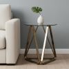 24" Champagne Glass And Iron Round End Table