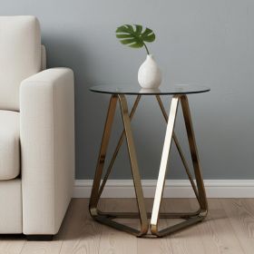 24" Champagne Glass And Iron Round End Table