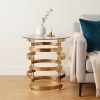 21" Champagne Glass And Iron Round End Table