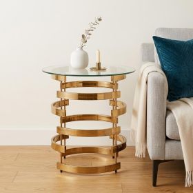 21" Champagne Glass And Iron Round End Table