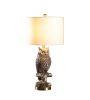 28â€  Antiqued Silver Resin Owl Table or Desk Lamp