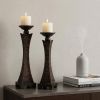 Set of Two Bronze Polyresin Woven Tabletop Pillar Candle Holders With Candle