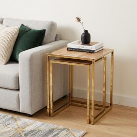 Set of Three Stylish Wood and Metal C Shaped Nesting End Tables