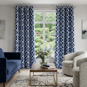 84" Navy Blue Trellis Black Out Window Curtain Panel