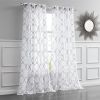 84â€ Silver Trellis Pattern Embroidered Window Curtain Panel