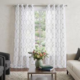 84â€ Silver Trellis Pattern Embroidered Window Curtain Panel
