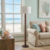 61" Brown And White Resin Floor Lamp With White Fabric Drum Shade