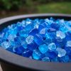 Blue Round Reflective Fire Pit Glass
