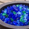 Blue And Green Round Reflective Fire Pit Glass
