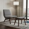 22" Gray And Brown Upholstered Lounge Chair With Ottoman