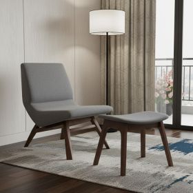 22" Gray And Brown Upholstered Lounge Chair With Ottoman