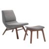 22" Gray And Brown Upholstered Lounge Chair With Ottoman